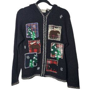 Lemon Grass Holiday‎ Full Zip Sweater Small Beaded Jacket Christmas Cabincore